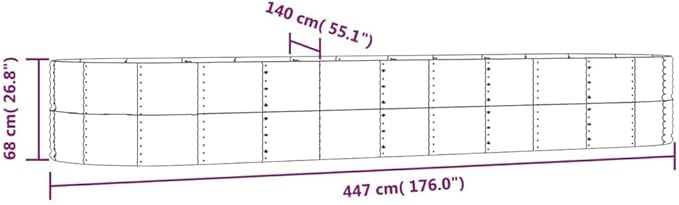 SKM Garden Raised Bed Gray 176x55.1x26.8 Powder-Coated Steel (28.92 KG/63.624 LBS)