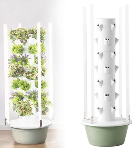Hydroponic Tower Indoor/Outdoor Smart Garden for Herbs Fruits and Vegetables 5/7/9 Layers Vertical Aeroponic Growing Kit with Smart Timer Silent Water Pump Space-Saving36holes