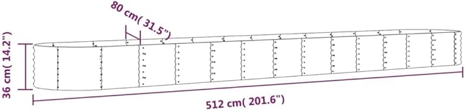 SKM Garden Raised Bed Powder-Coated Steel 201.6x31.5x14.2 Gray (16.1 KG/35.42 LBS)