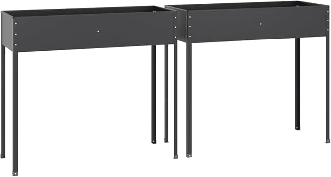 Garden Planter Set of 2 Anthracite Galvanized Steel Large Rectangular Raised Garden Bed for Outdoor Plants 39.6 x 39.6 x 35.4 inches