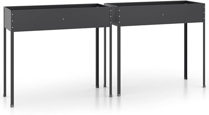 Garden Planter Set of 2 Anthracite Galvanized Steel Large Rectangular Raised Garden Bed for Outdoor Plants 39.6 x 39.6 x 35.4 inches