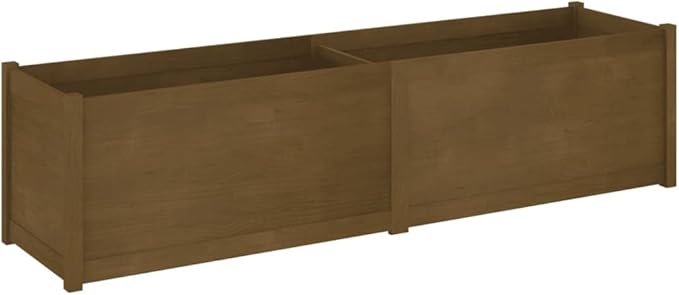 Planter Solid Pine Wood Fence Garden Retaining Wall Galvanized Steel Landscape Honey Brown 78.7 in x 19.7 in
