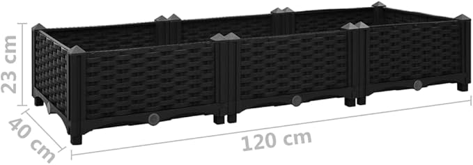 Raised Bed Natural Plant pots Outdoor Planter Box with 2 Shelves Suitable for Vegetables Grass Lawn Yard 47.2x15.7x9.1 Polypropylene