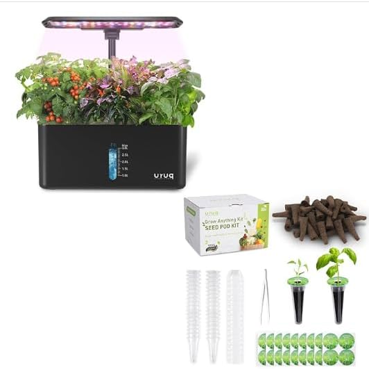 8 Pods Hydroponics Growing System Indoor Garden Black &amp 140Pcs Hydroponic Pods Supplies