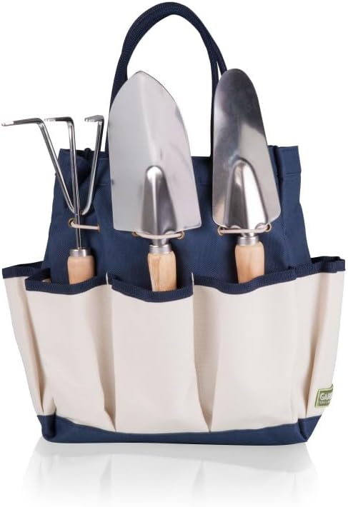 Picnic TIME Disney Mickey Mouse &amp Minnie Mouse Garden Bag with Tool Set Garden Tool Organizer Bag Gardening Tools Gifts for Women and Men (Navy Blue with Beige Accents)