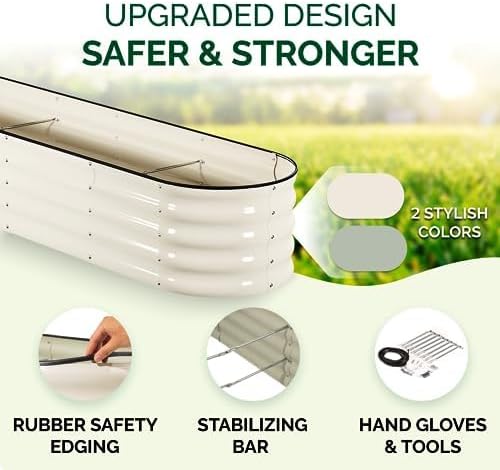 dzo 8x2x1.4 ft Galvanized Steel Raised Garden Beds Outdoor 12-in-1 Large Modular Metal Raised Garden Bed with 7 Coating Layers for Vegetables Herbs Flower - Ivory