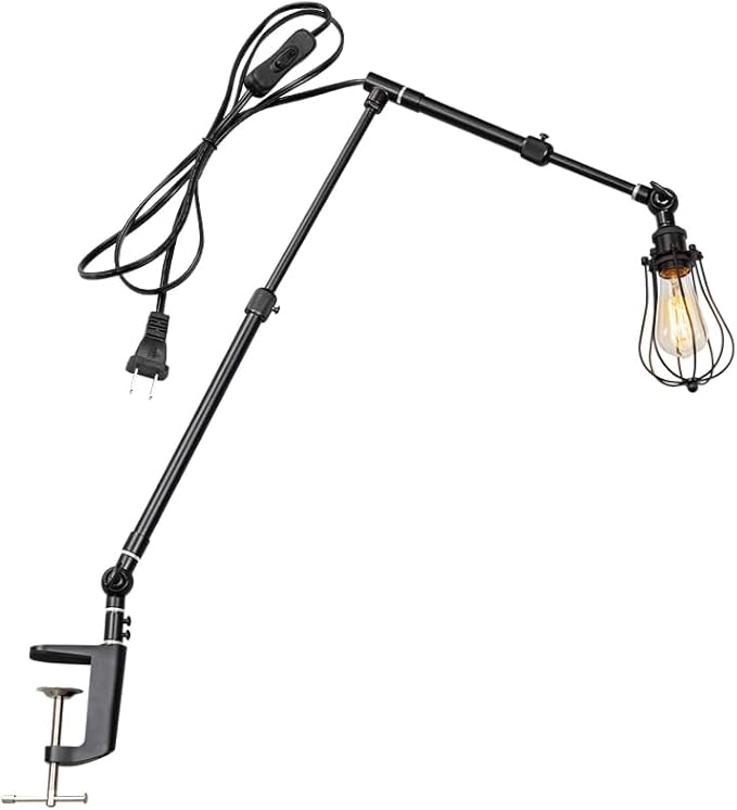 15Ft Timer Switch Cord Clip Mount Plant Growing Stand Socket Light Adjustable Length Black Cage Shade for Indoor Shelf Or Table Plants (No Bulb)