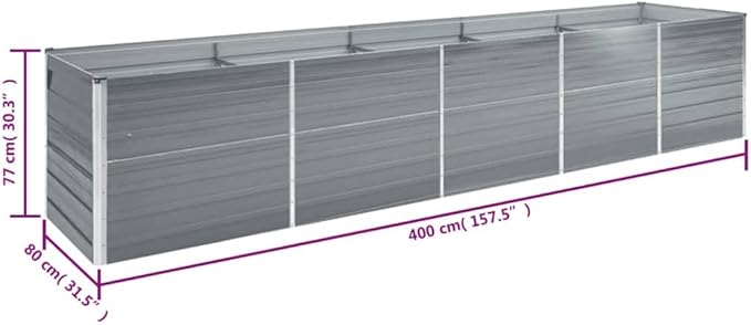 Raised Bed Grey Galvanized Steel Geometric Design pots Cactus planters Succulent pots for Garden Indoor 157.5 x 31.5 x 30.3 in