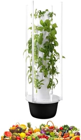 Vertical Aeroponic Tower System with LED Grow Light &amp Water Pump - Indoor Herb Garden Kit Mobile Water Tank for Easy Gardening &amp Plant Growth