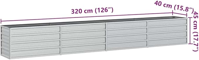 Garden Raised Bed Silver Galvanized Steel Large 126x16x18 Inch Outdoor Planter for Vegetables Durable Metal Garden Bed for Patio Herbs Flowers