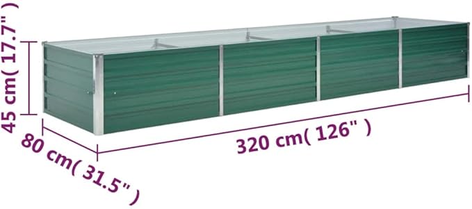 Outdoor Garden Raised Bed Galvanized Steel Metal Outdoor Garden Raised Planter Box for Flowers Vegetables Fruits Herbs Green 126x31.5x17.7 -AA