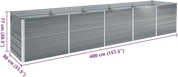 Galvanized Steel Raised Garden Bed Grey 157.5 x 31.5 x 30.3 in Modern Rectangle Planter Box for Vegetable Flower Herb Outdoor Patio Backyard Use