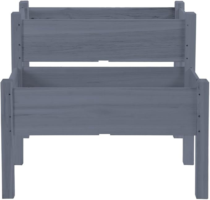 Two-Tier Raised Garden Bed with Trough Design for Vegetables Herbs and Flowers Elevated Wood Planter Box for Backyard Patio Use