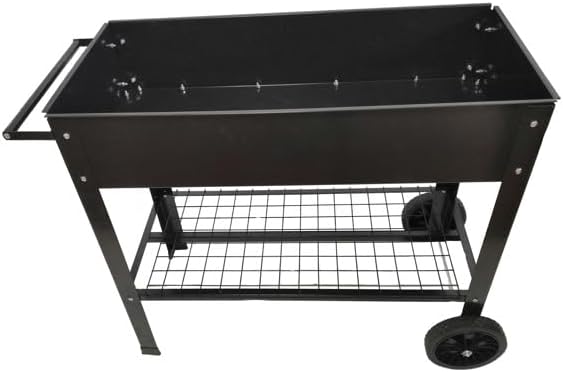 Mobile Elevated Metal Garden Bed Cart with Wheels Tall Raised Planter Box with Legs and Shelf for Vegetables Herbs Flowers Indoor Outdoor Patio Backyard Gardening with Drainage Hole System