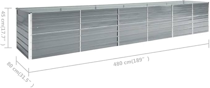 Garden Raised BedElevated Planter BoxRaised PlanterGarden BoxGarden BedPlanterfor Backyard Patio to Grow Vegetables Herbs and Flowers Galvanized Steel 189x31.5x17.7 Gray