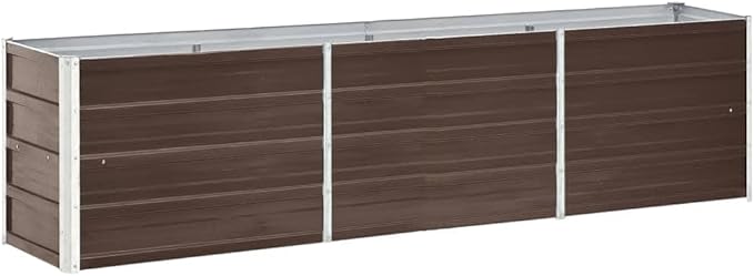 vidaXL Garden Raised Bed Galvanised Steel Rectangular Garden Planter for Flowers and Planters Bottomless Raised Flower Bed Weather-Resistant Brown 94.5x15.7x17.7