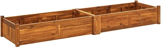 Brown Acacia Wood Raised Garden Bed Large 78.7x19.7x9.8 Inch Outdoor Planter Box for Vegetables Flowers Herbs Durable Oiled Finish for Patio Deck Balcony