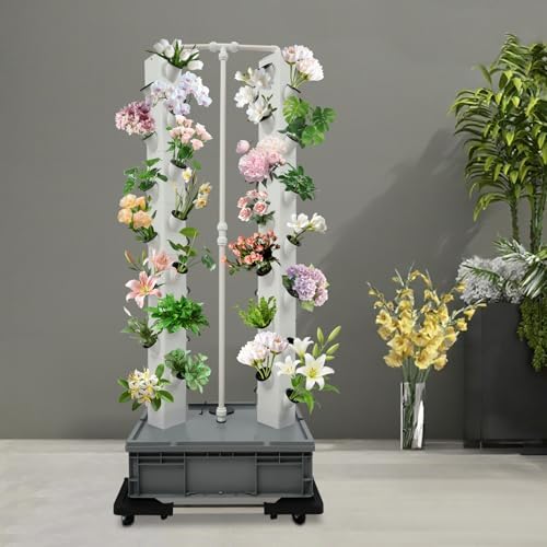 56-Plant Hydroponic Growing System Vertical Garden Planter Kit with Intelligent Water Pump &amp Timer Indoor/Outdoor Hydroponics for Gardening Enthusiasts (White)