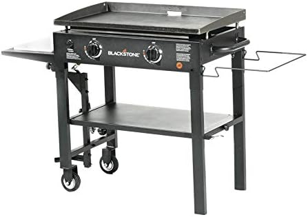 Blackstone 1853 Flat Top Gas Grill 2 Burner Propane Fuelled Rear Grease Management System 28” Outdoor Griddle Station for Camping with Built in Cutting Board and Garbage Holder 28 Inch Black