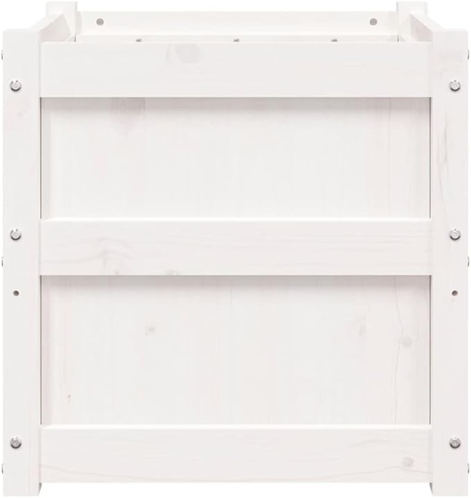 Garden Planter Set of 2 White Solid Pine Wood with Galvanized Steel Grid for Fencing and Landscape Retaining Walls - Welded Wire Mesh Basket