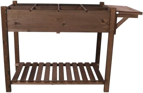 8 Pockets Horticulture Raised Garden Bed Elevated Wood Planter Box Stand with Foldable Side Table and Storage Shelf for Herb/Vegetables/Flowers (Dark Brown)