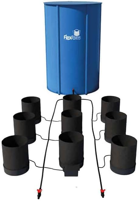 AutoPot 9 Pot GeoPot System with 5 Gallon Fabric Pots - Self-Watering Gravity-Fed Hydroponic System (9Pot with 25 gal Flexi Tank) Indoor Black
