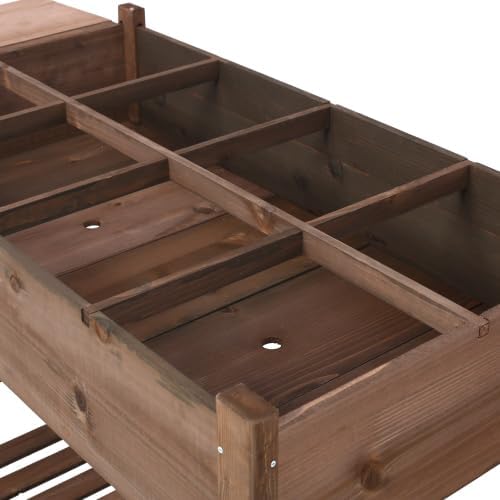 8 Pockets Horticulture Raised Garden Bed Elevated Wood Planter Box Stand with Foldable Side Table and Storage Shelf for Herb/Vegetables/Flowers (Dark Brown)