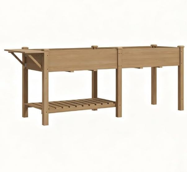 Elevated Garden BedWood Raised GBoxwith Side TableBottom ShelfBed Liners and Drainage Holes