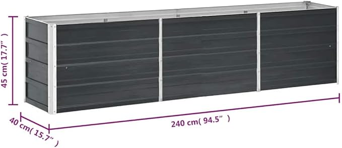 vidaXL Galvanized Steel Garden Raised Bed 94.5x15.7x17.7 Anthracite - Spacious Outdoor Planter Box for Flowers Herbs and Vegetables