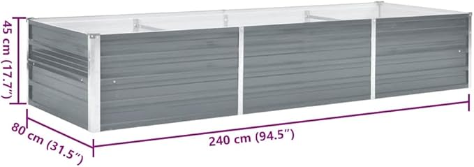 Raised Garden Bed 94.5x31.5x17.7 in Galvanized Steel Outdoor Planter Box Large Rectangular Elevated Flower Bed Modern Grey for Patio Backyard