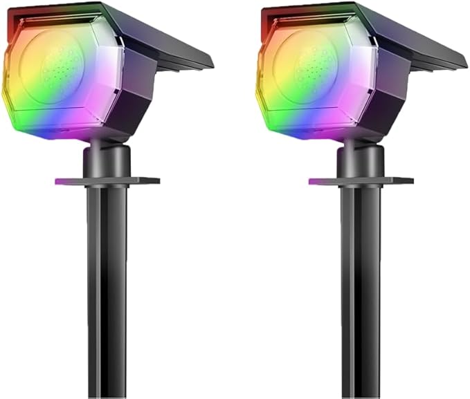 LOTMOS 2 Pack Solar Lights Outdoor3 Modes 2-in-1 Auto On/Off Solar Spot Landscape Lighting Outside for Tree Plants Yard Garden Pathway-RGB