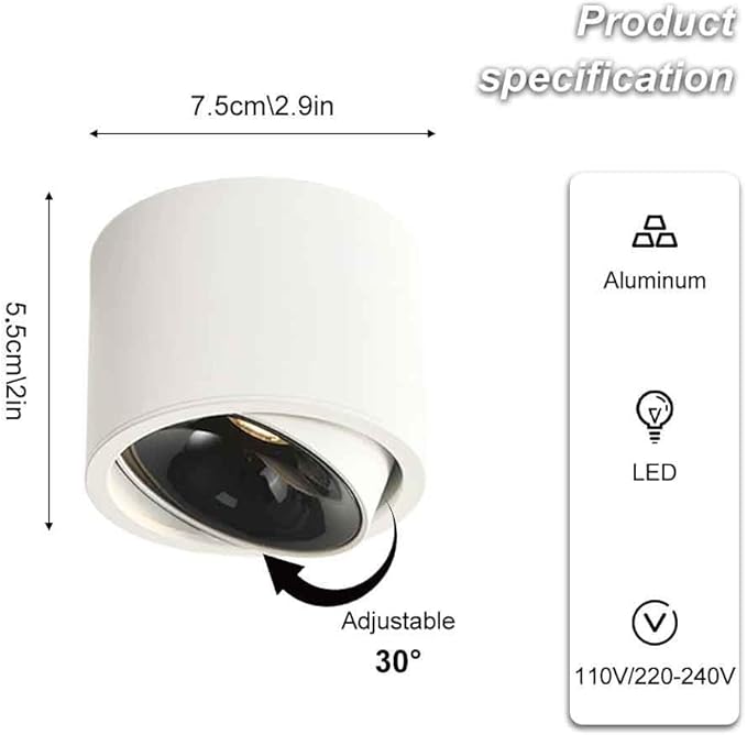 Spotlight 2.9 Cylinder Spotlight Adjustable Semi Flush Mount Spotlights Exposed Mounted Focus Accent Lamps