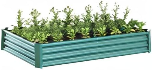 Raised Garden Bed Outdoor Metal Rectangle Raised Planter Beds 6×3×1ft Galvanized Metal Planter Box for Vegetables Flowers Herbs-Green