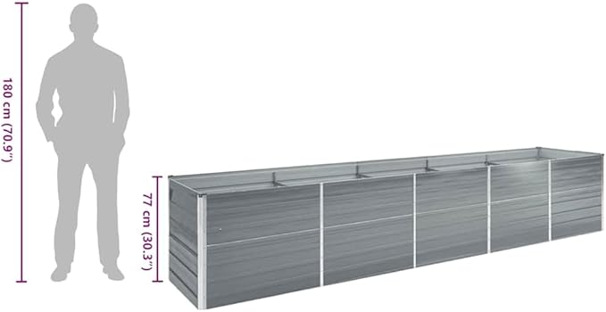 Galvanized Steel Raised Garden Bed Grey 157.5 x 31.5 x 30.3 in Modern Rectangle Planter Box for Vegetable Flower Herb Outdoor Patio Backyard Use