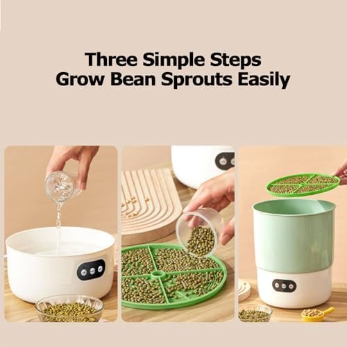 Smart Bean Sprout Machine Bean Sprouter Growing Machine with 2 Layer Large Capacity 3 Different Seasons Modes 360°Sprinkling Sprouting Kit for Radish