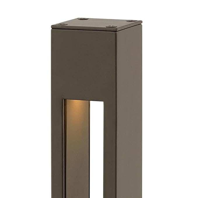 Hinkley Atlantis 12V Large Square Landscape Bollard Aluminum Etched Glass Lens Modern LED Bulb Included Bronze Finish
