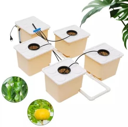 DWC Hydroponic System Kit 5 Buckets 3 Gal Deep Water Culture Hydroponic System w/Submerged Pump Clay Pebbles Hydroponics Grow Kit for Indoor/Outdoor Leafy Vegetables