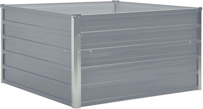 Raised Garden Bed 39.4x39.4x17.7 Galvanized Steel Gray