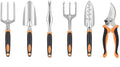 6Pcs Garden Tool Set Aluminum Alloy Gardening Tools Sand Digging Set Non Slip Ergonomic Handle Depth Marking Hand Rake Weed Puller Garden Fork &amp Pruning Shear Garden Hand Tools (Orange)