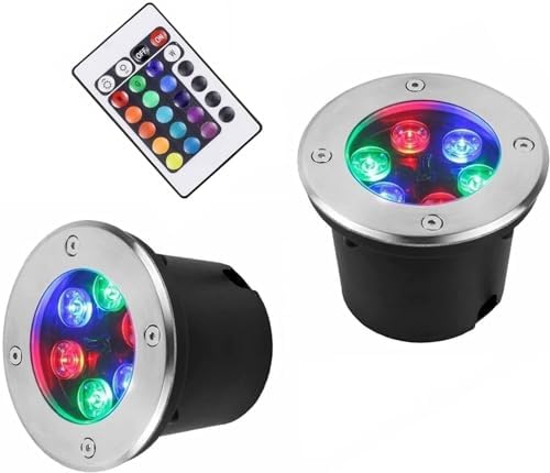 2pcs RGB LED Outdoor Spotlights IP68 Waterproof Garden Lights with Remote Control Color Changing Underwater Fountain &amp Ground Recessed Lighting 24W Landscape Lamps