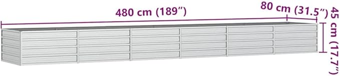 Large Galvanized Steel Raised Garden Bed Silver Rectangular Outdoor Planter for Vegetables Herbs Flowers 189x31.5x17.7 Inch Durable Metal Planter Box
