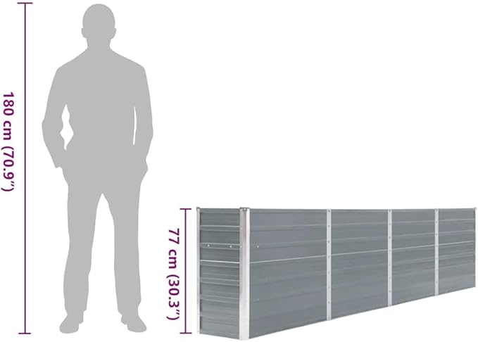 Large Rectangular Raised Garden Bed Grey Galvanized Steel Planter Box 126x15.7x30.3 inch Durable Outdoor Planters for Vegetables Flowers