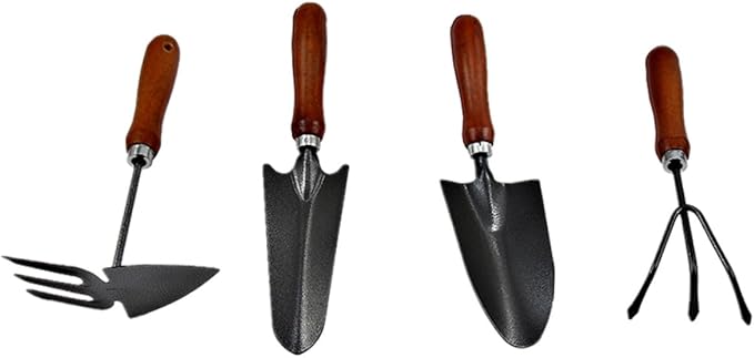 4pcs Mini Garden Tool Set with Thickened Iron Shovels and Wooden Handles for Planting Transplanting and Gardening Tasks