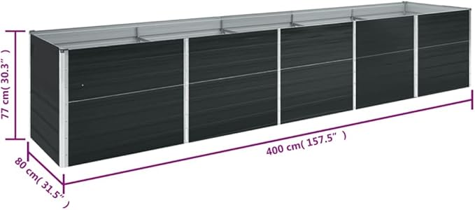 SKM Garden Raised Bed Galvanised Steel 400x80x77 cm Anthracite (Weight-22KG)