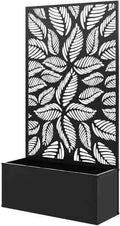 Metal Raised Garden Bed with Trellis Galvanized Planter Metal Planter Box with Trellis 24 L x 9.1 W x 44.5 H (Leaves)