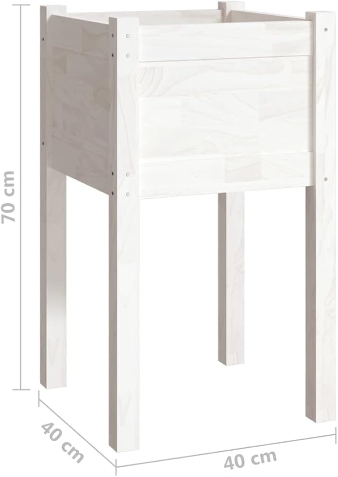 White Solid Wood Planter Set (2) - 15.7x15.7x27.6 Outdoor Flower Box Large Plant Gardening Vegetable Beds Pine Planters