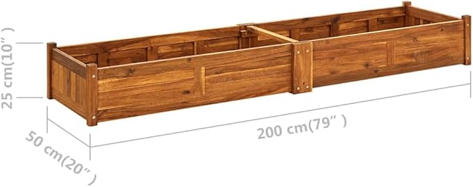 Brown Acacia Wood Raised Garden Bed Large 78.7x19.7x9.8 Inch Outdoor Planter Box for Vegetables Flowers Herbs Durable Oiled Finish for Patio Deck Balcony