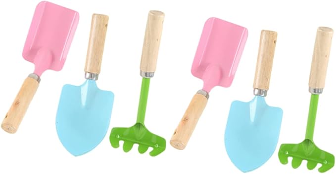 Milisten Kids Tool Kit 2 Sets/6pcs Mini Garden Tools Trowel Rake Shovel Wooden Handles Safe Fun for Boys Girls Random Color