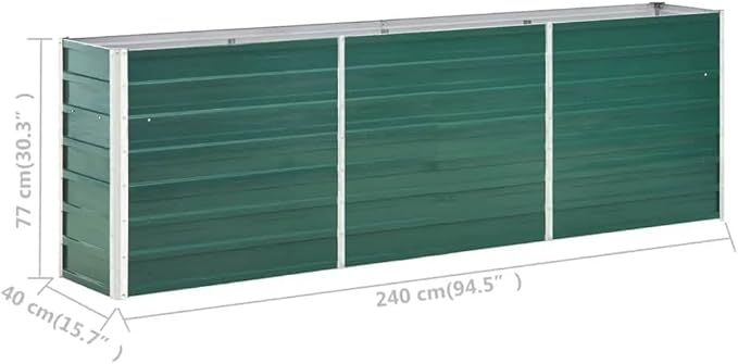 Outdoor Garden Raised Bed Galvanized Steel Metal Outdoor Garden Raised Planter Box for Flowers Vegetables Fruits Herbs Green 94.5x15.7x30.3