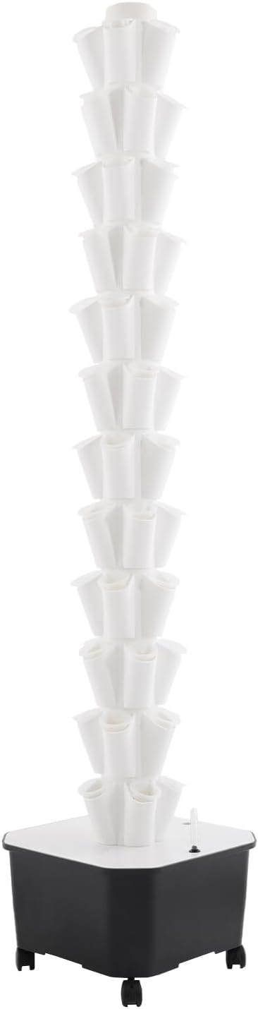 12 Tiers 60 Holes Plants Hydroponic Tower Hydroponics Growing System Tower Vertical Hydroponic Tower Planter Germination Kit for Herbs Vegetables Fruits Peppers Strawberries White&ampBlack